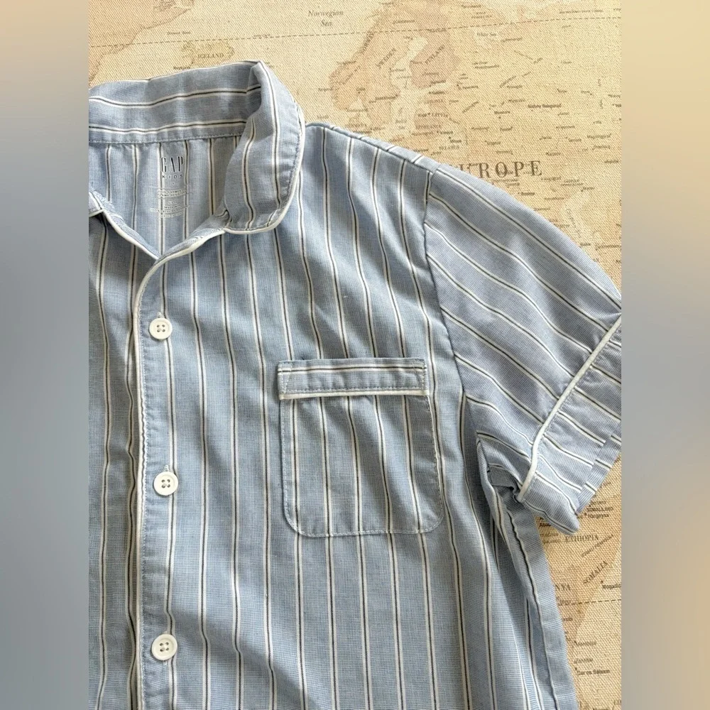 Gap 100% Recycled Striped PJ Set | Size 8 Unisex Color Blue stripe